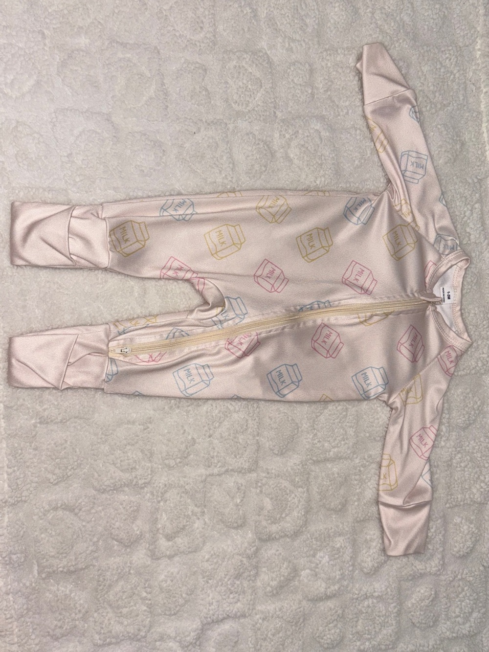 Baby Pink Zip-Front One-Piece Pajamas with Pastel Print